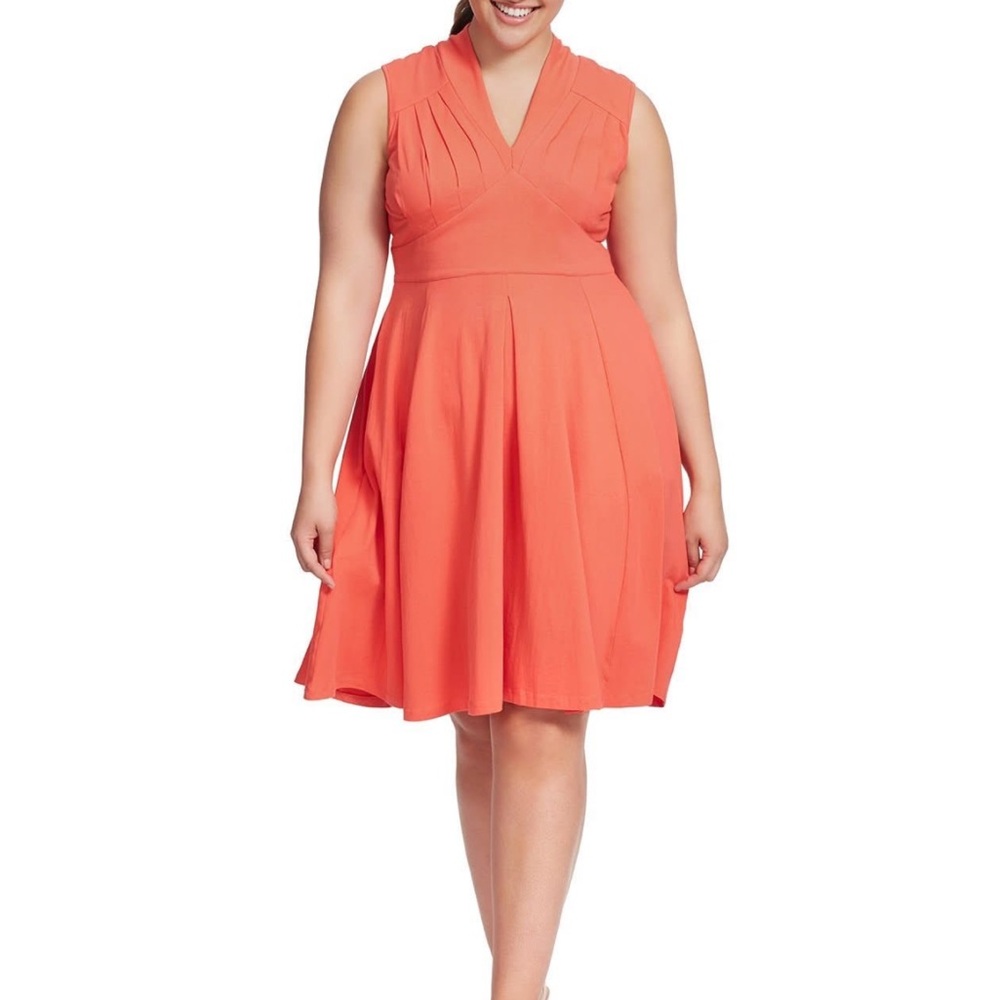 Eshakti Feminine Pleated Coral Fit And Flare Dress  size 12